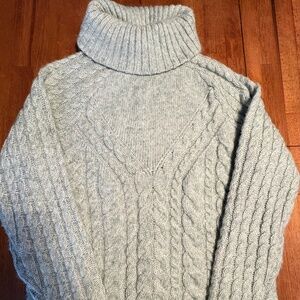 Style & Co Turtleneck Sweater Cable Knit Green with Metallic Thread Size S